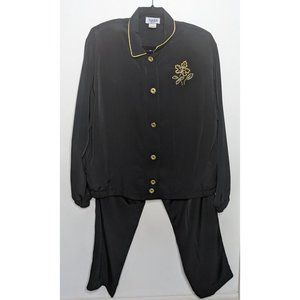 TEDDI  2Pc Suit Black Jacket Size Large  Pants Size 14 Gold Tone Leaf & Buttons
